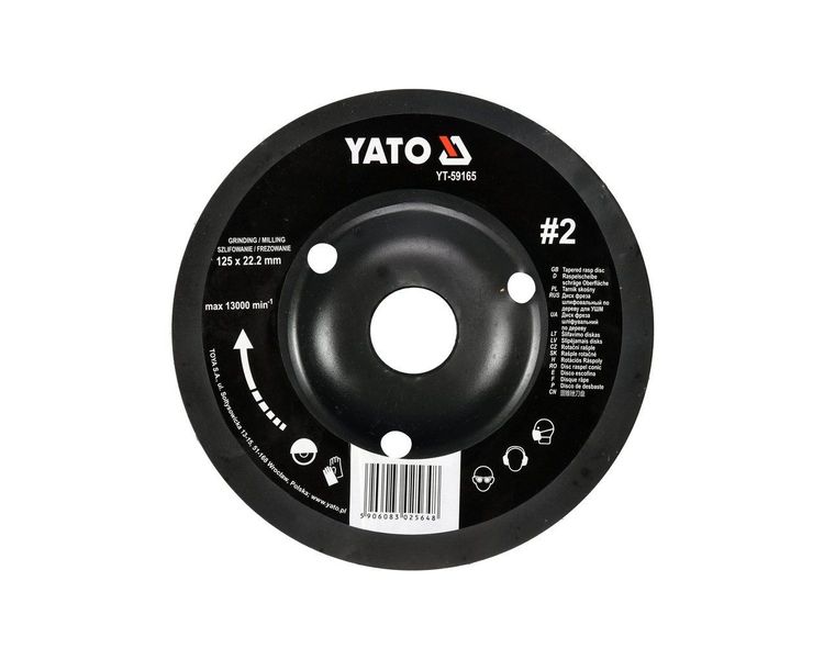 Диск-фреза по дереву для УШМ выпуклый YATO YT-59165, 125х22.2 мм, шероховатость №2 фото