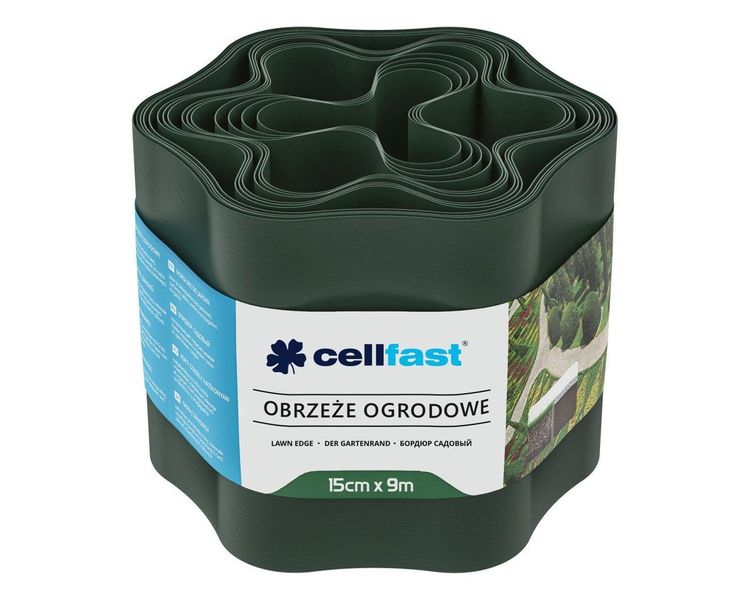 Стрічка бордюрна садова Cellfast 30-022H, 150 мм х 9 м, темно-зелена фото
