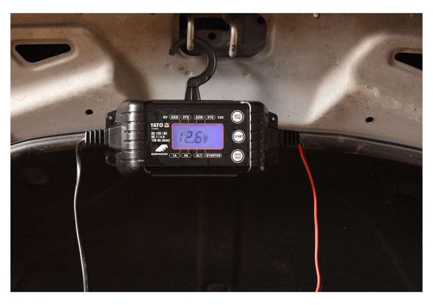 Зарядний пристрій автомобільний імпульсний YATO YT-83033, 6-12 В, 1-4 А, до 120 Аг фото