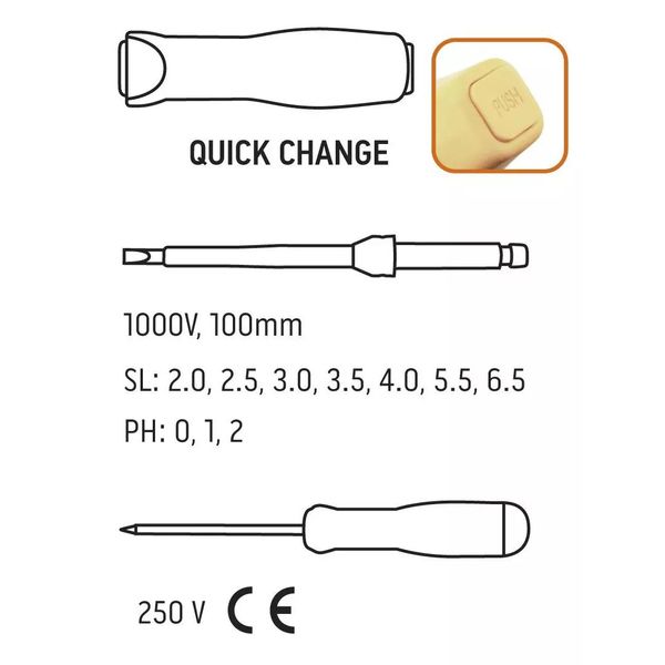 Neo Tools 01-308 отвертка диэлектрическая со сменными стержнями, VDE 1000V, 12 шт. фото