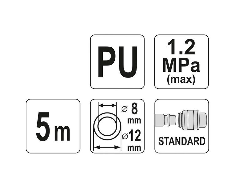 Шланг пневматический спиральный полиуретановый YATO YT-24207, 8.0х12 мм, 5 м фото