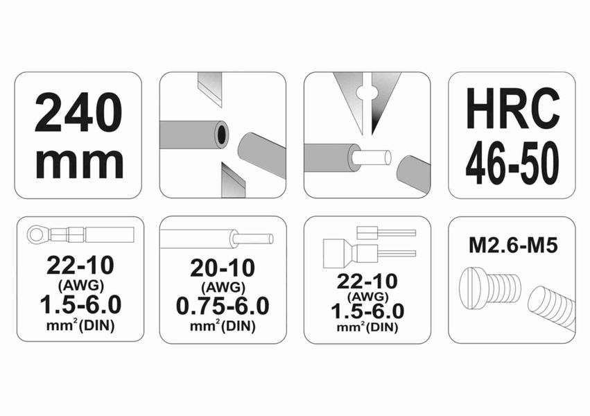 Клещи для снятия изоляции и обжима контактов YATO YT-22930, 1.5-6 мм2, 240 мм фото