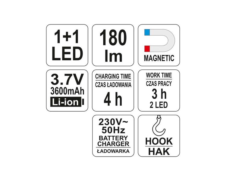 LED світильник акумуляторний з ліхтарем YATO YT-08502, 3.7В, 3.6Аг, 180 Лм фото