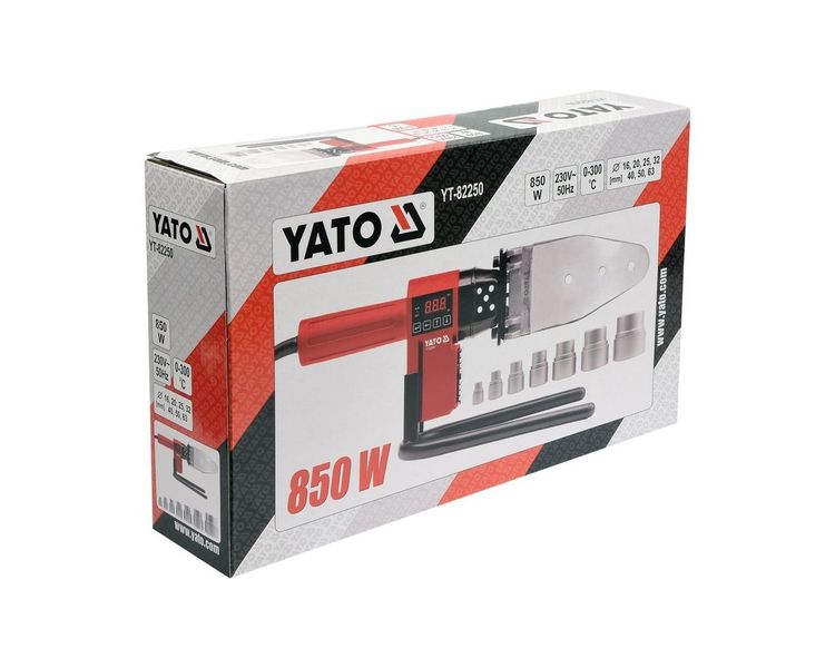 Паяльник для поліпропіленових труб YATO YT-82250, 850 Вт, 20-63 мм, 6 насадок фото