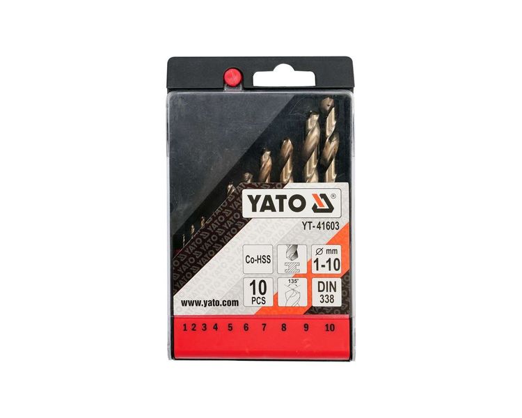 Набор кобальтовых сверл по металлу YATO YT-41603 Co-HSS, 1-10 мм, 10 шт фото