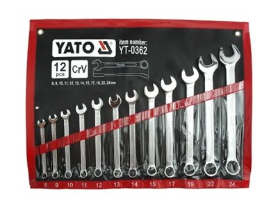 Набір ключів ріжково-накидних М8-24 мм YATO YT-0362, 12 шт фото