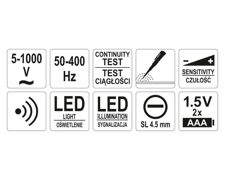 Индукционный тестер напряжения YATO YT-28311, фонарик, звуковая индикация, 5-1000 В фото