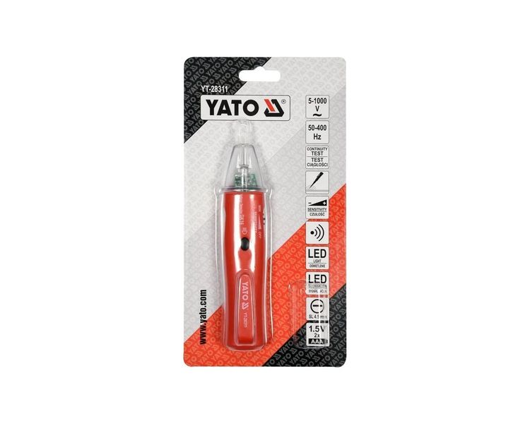 Індукційний тестер напруги YATO YT-28311, ліхтарик, звукова індикація, 5-1000 В фото