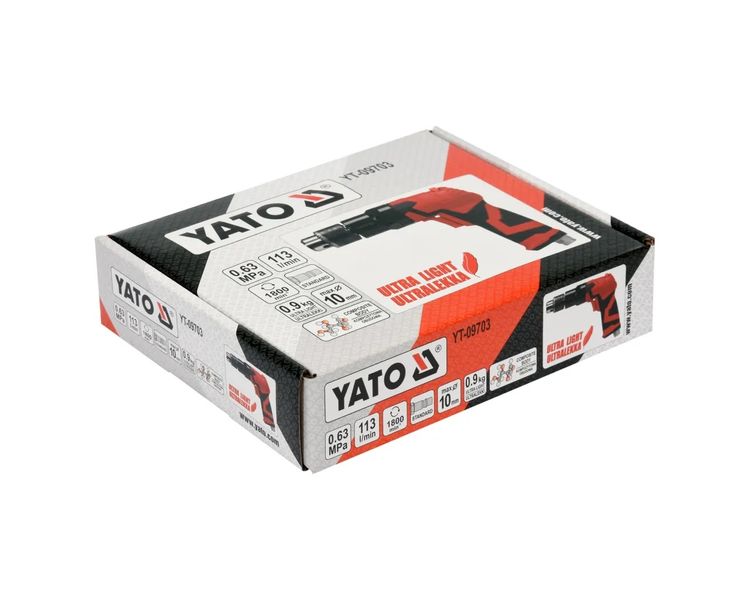 Дрель пневматическая YATO YT-09703, 1/4", патрон 10 мм, 1800 об/мин, 113 л/мин фото