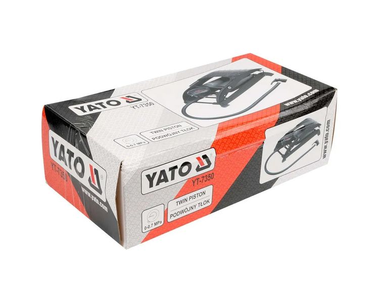 Насос двухцилиндровый ножной усиленный с манометром YATO YT-7350, до 0.7 МПа фото
