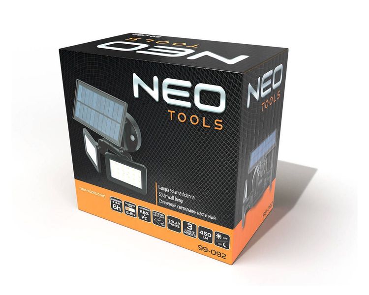 Вуличний ліхтар на сонячній батареї Neo Tools 99-092, 5 Вт, 3 Аг, 450 лм, датчик руху та світла фото