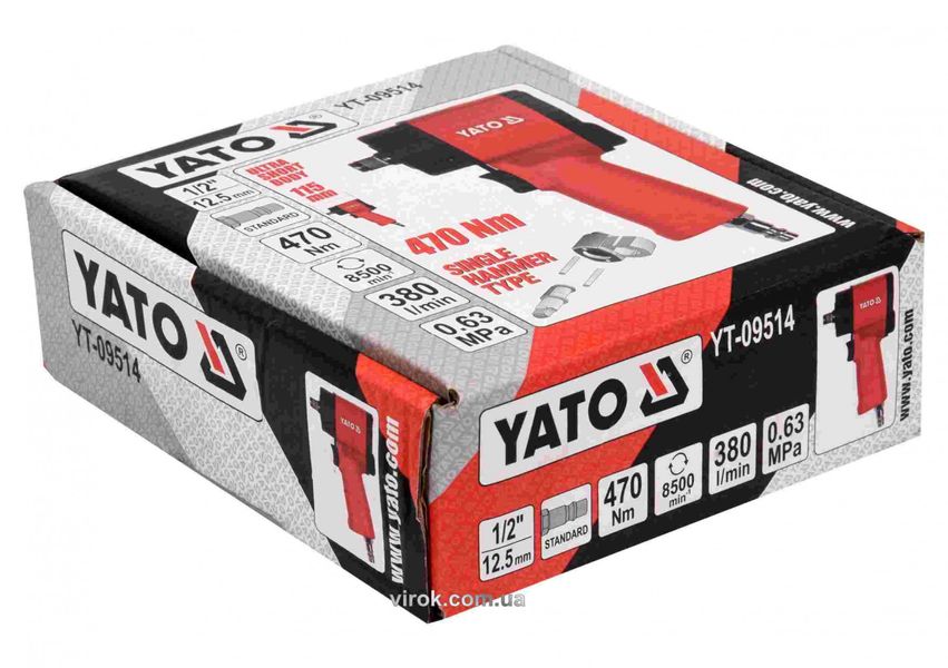 Гайковерт пневматический ударный YATO YT-09514, 1/2", 470 Нм, 380 л/мин фото