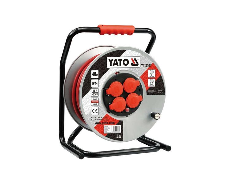 Электроудлинитель 40 м на катушке трехжильный 2.5 мм² YATO YT-8107, до 3.6 кВт фото