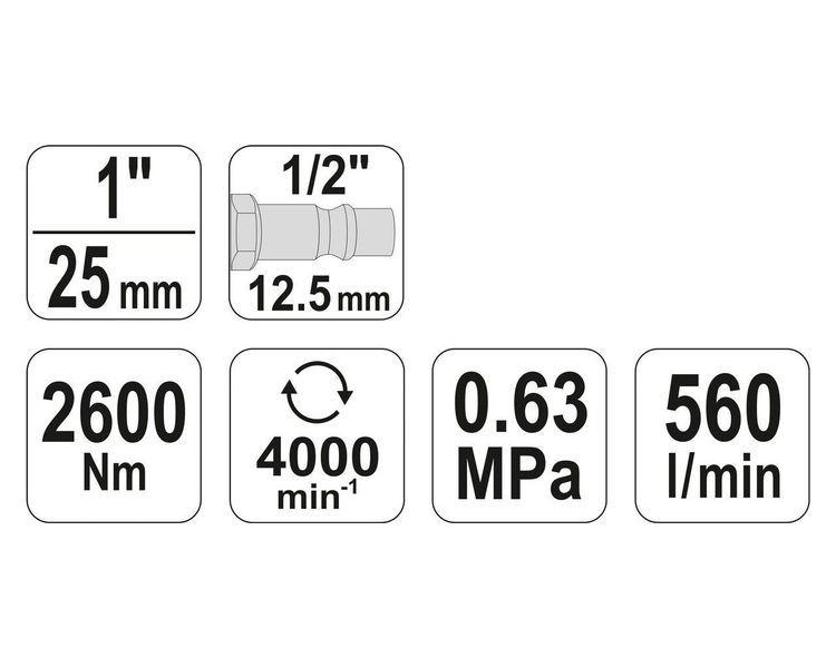 Пневмогайковерт грузовой короткий YATO YT-0959, 1", 2600 Нм, 560 л/мин фото