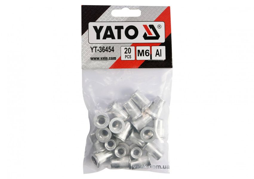 Заклепка різьбова алюмінієва М6 YATO YT-36454, 14 мм, 20 шт фото