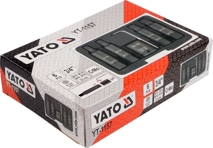 Набір насадок ударних YATO YT-1157, SPLINE М12-18, 3/4", 6 шт фото