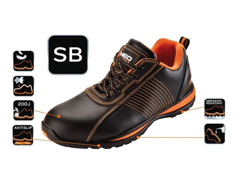 Кросівки шкіряні зі сталевим носком 41 розмір NEO TOOLS 82-102, клас SB SRA, антиковзкі, посилена п'ята фото