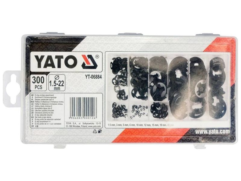 Полукольца стопорные тип "Є" YATO YT-06884, 1.5-22 мм, 300 шт фото