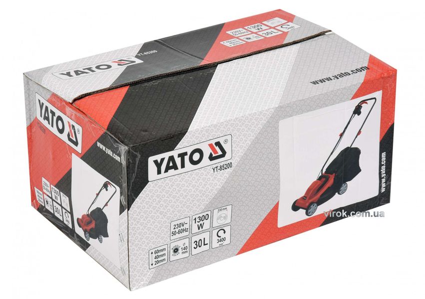 Газонокосарка електрична YATO 1300 Вт, 33 см, 30 л фото