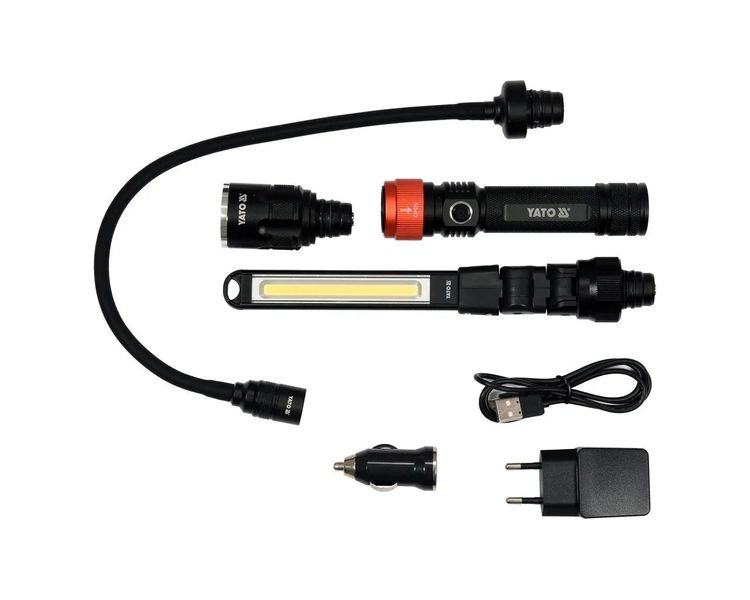 LED фонарь аккумуляторный многофункциональный YATO YT-08521 в футляре, 380 Лм, IP54 фото