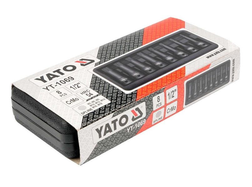 Набор насадок ударных YATO YT-1069, 1/2", SPLINE M5-18, 8 шт фото