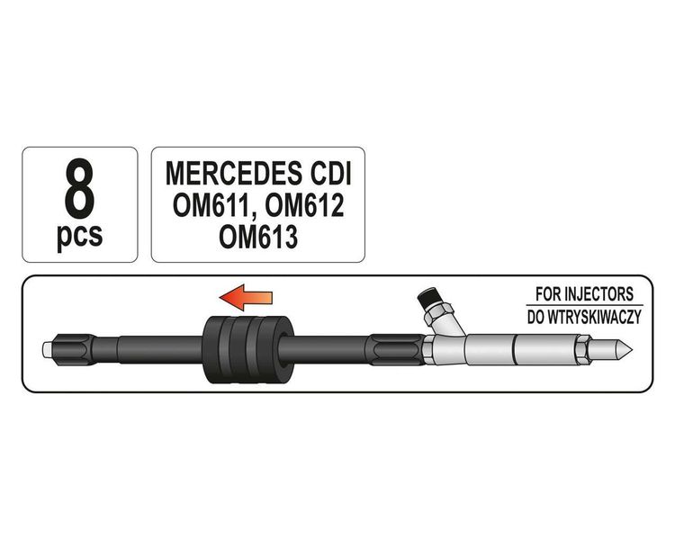 Съемник форсунок в двигателях Mercedes YATO YT-06176, комплект вставок 8 шт фото
