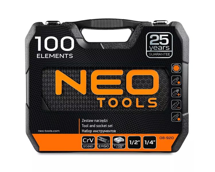 NEO TOOLS 08-920 - набор инструментов 100 ед., 1/2"-1/4", М4-32 мм фото