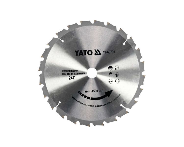 Диск пильный по дереву YATO 315х30х3.5х2.5 мм, 24 зубца, 4500 об/мин фото
