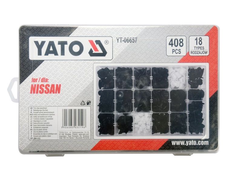 Кліпси для обшивки салону NISSAN YATO YT-06657, 18 типів, 418 шт фото