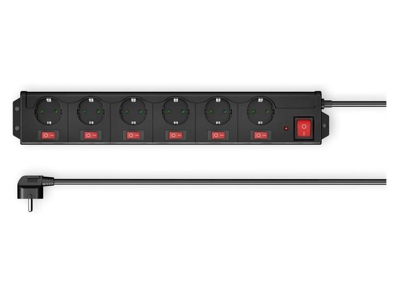 Електроподовжувач з окремими вимикачами на кожну розетку HAMA 00223159, 1.4 м, 6 розеток, 3х1.5 мм2 фото