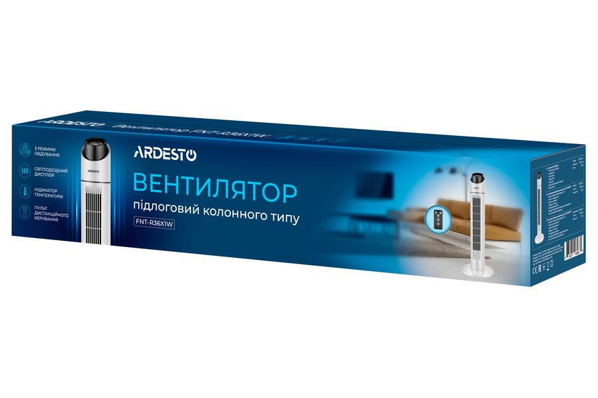 Вентилятор колонный 90 см Ardesto FNT-R36X1W, 50 Вт, 3 скорости, 3 режима, вращение, таймер фото