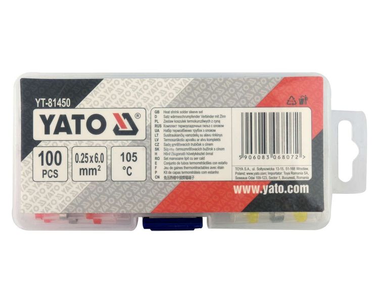 Набір кембриків термоусадочних з оловом 0.25-6 мм² YATO YT-81450, 105 °C, 100 шт фото