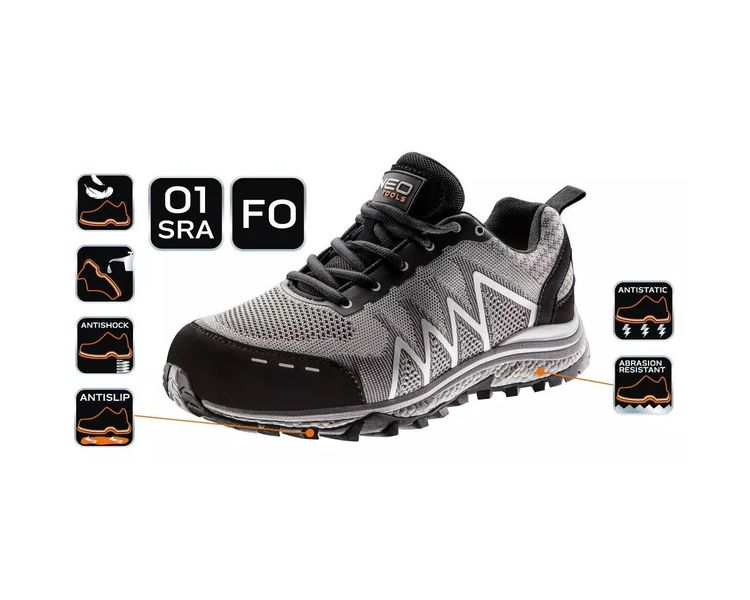 Кросівки робочі захисні без металу 42 розмір NEO TOOLS 82-733, дихаючі, легкі, антиковзкі 01 SRA фото