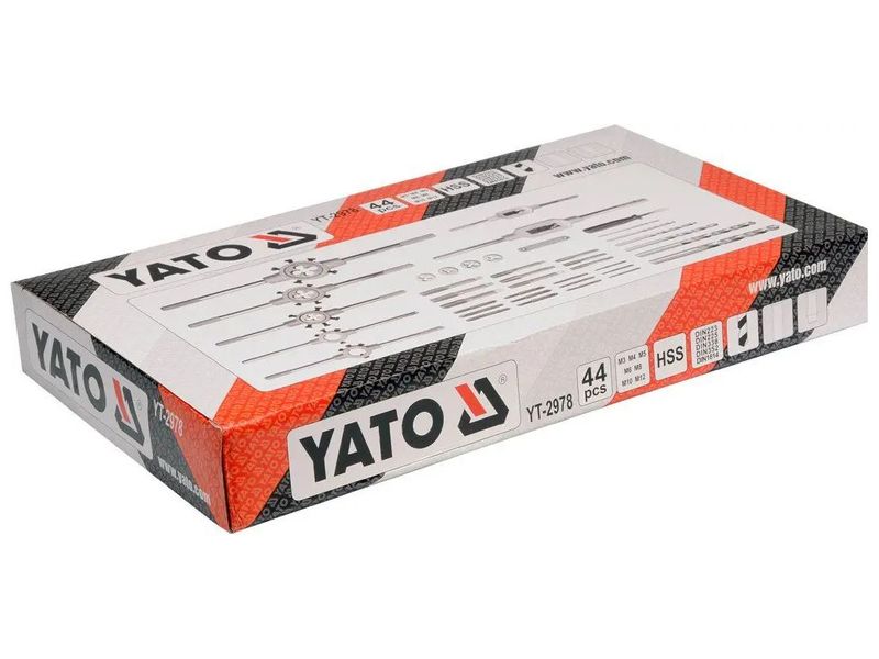 Набір мітчиків та плашок YATO YT-2978, M3-M12, сталь HSS M2, 44 од. фото
