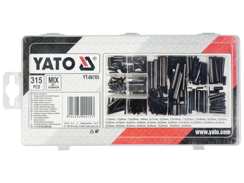Штифты разрезные YATO YT-06785, 1.5-10 мм, длина 5-50 мм, 315 шт, DIN 1481 фото