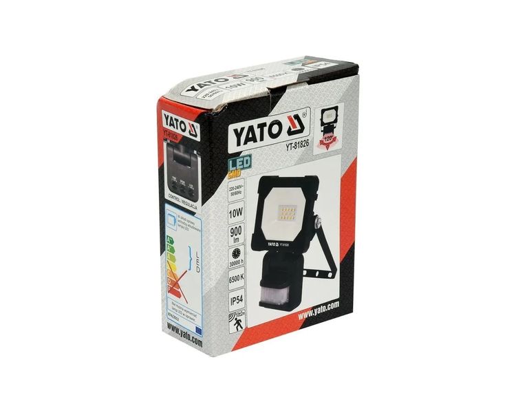 LED прожектор 10 Вт з датчиком руху YATO YT-81826, 900 лм, 6500К, 14 шт фото