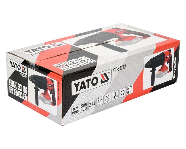 Перфоратор прямий акумуляторний YATO YT-82772, SDS+, 18В, 2.4 Дж (корпус) фото