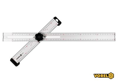 Кутник алюмінієвий Т-подібний, регулюємий VOREL 600х320 мм, з розмітками кутів 30-75° фото