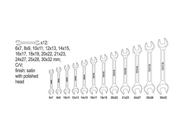 Набор ключей рожковых М6-32 мм YATO YT-0381, 12 шт фото