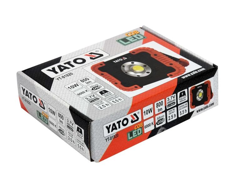 Прожектор світлодіоний акумуляторний YATO YT-81820, 3.7В, 4.4Аг, 10Вт, 800 лм фото