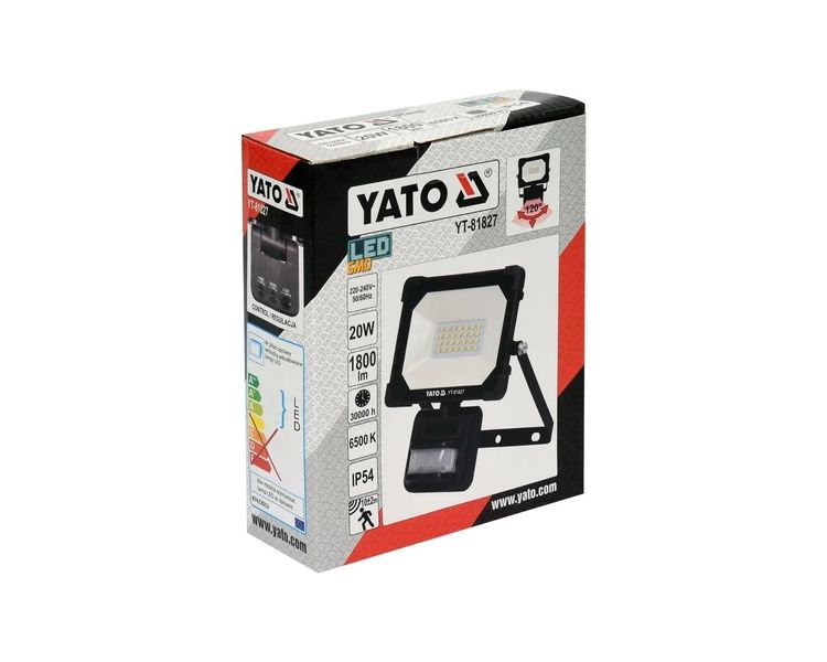 LED прожектор 20 Вт с датчиком движения YATO YT-81827, 1800лм, 6500К, 28 шт фото