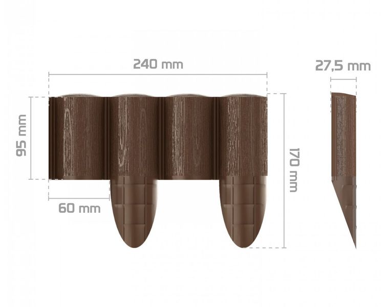 Ограждение для клумбы декоративное коричневое Cellfast 4 ECO 34-031, 95х240 мм, 10 шт фото