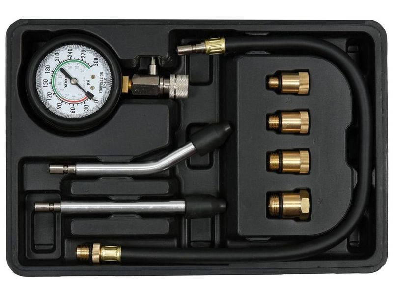 Компрессометр для бензиновых двигателей с принадлежностями YATO YT-73022, 8 шт. фото