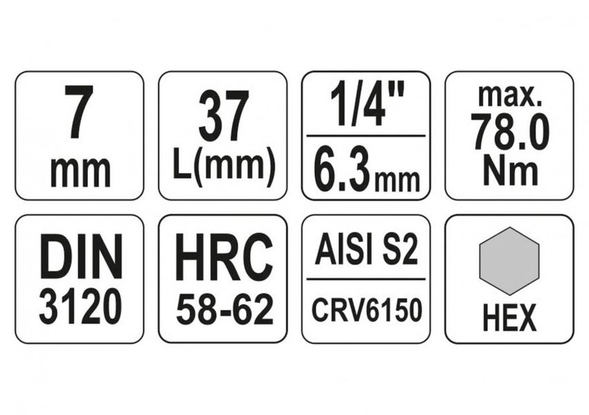 Шестигранная насадка в держателе HEX H7 YATO YT-04374, 1/4", 37 мм фото