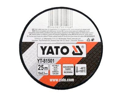 Изолента тканевая черная 25 м 19х0.3 мм YATO YT-81501, -40 +105 °С фото