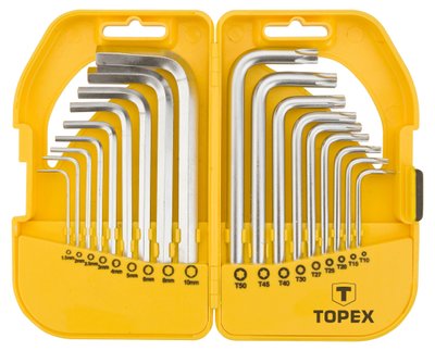 Набор шестигранных ключей TORX и HEX TOPEX 35D952, HEX 1.5-10 мм, TORX T10-T50, 18 шт, CrV фото