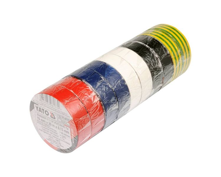 Набор изоляционных лент разных цветов 10 шт YATO YT-8173, 19х0.13 мм, 20 м фото