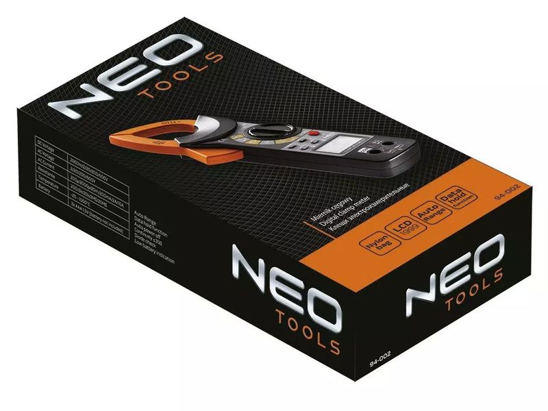 Токовые клещи NEO TOOLS 94-002, Ø провода до 37 мм, AC/DC до 600В, ЖК дисплей, чохол фото
