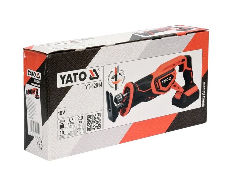 Пила сабельная аккумуляторная YATO YT-82814, 18 В, 2 Ач, 3000 ход/мин фото