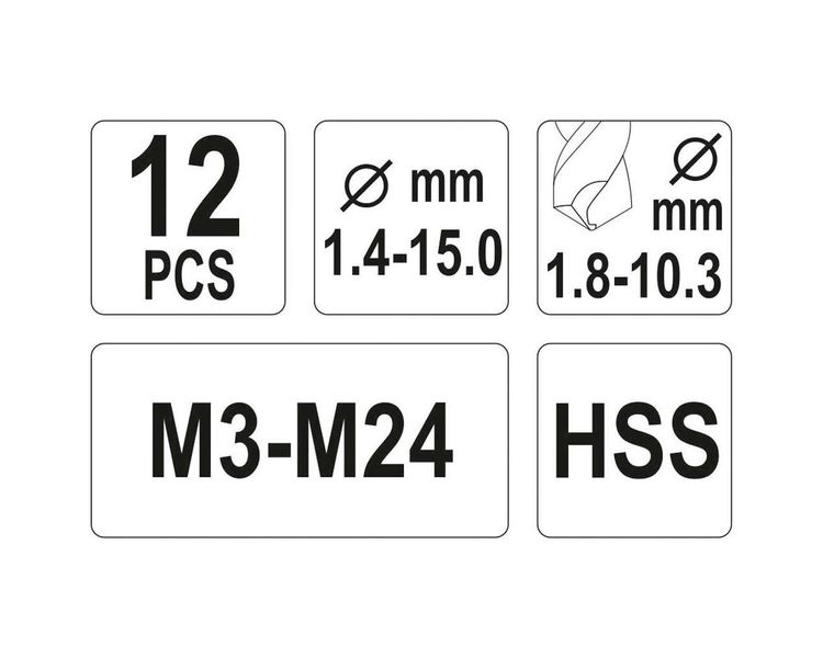 Набір екстракторів YATO M3-M24 зі свердлами 1.8-10.3 мм, 12 од. фото